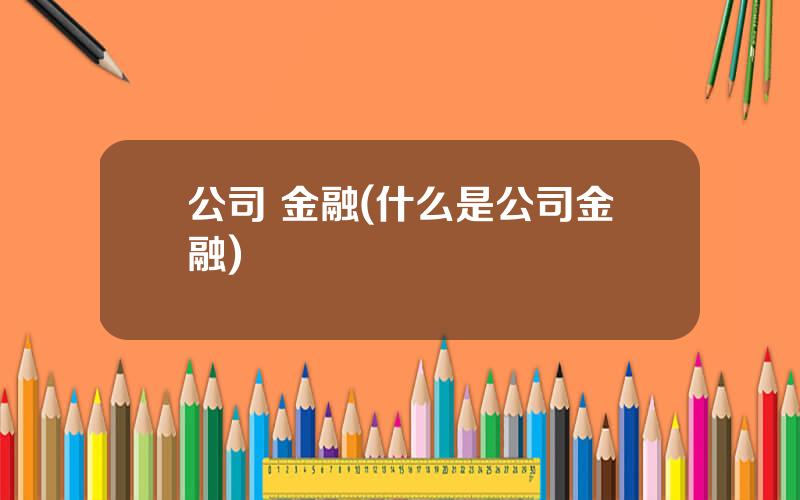 公司 金融(什么是公司金融)